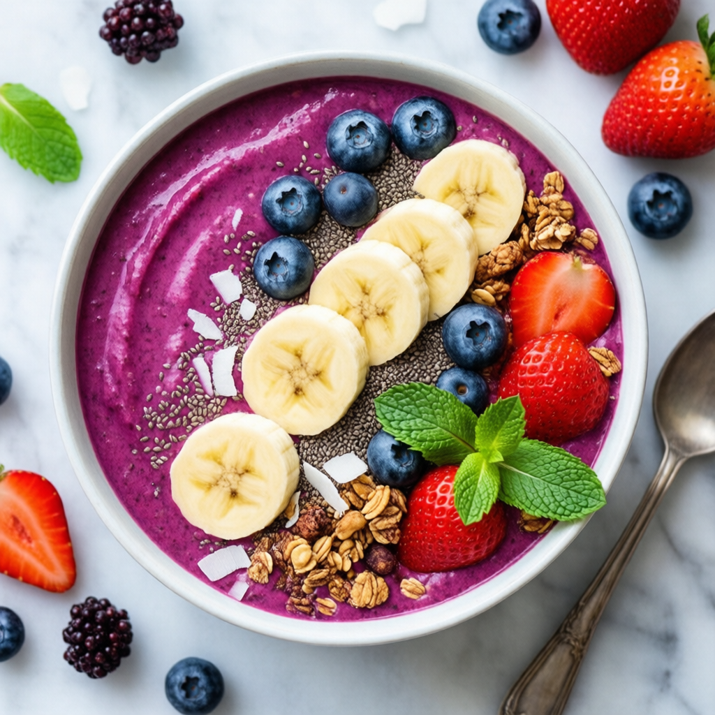Čerstvá smoothie mísa se zeleninou a ovocem